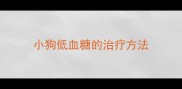 小狗低血糖的治疗方法
